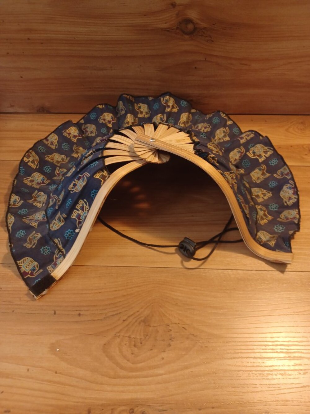 Vintage Bamboo & Fabric Folding Fan Hat With Elephant Print - Picture 7 of 8